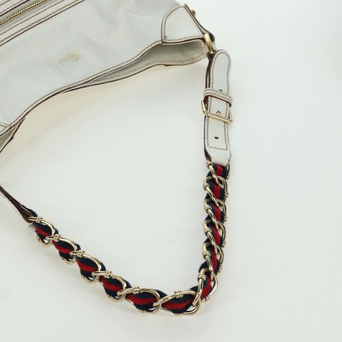 GUCCI Sherry Line Chain Shoulder Bag Leather White Gold 153011 Auth 172697V