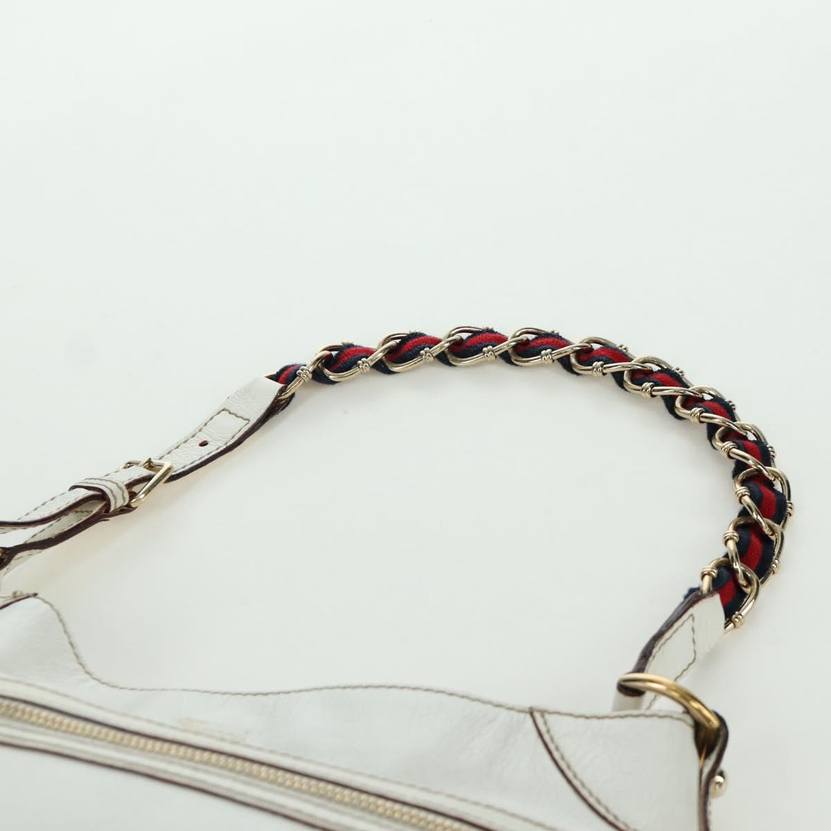 GUCCI Sherry Line Chain Shoulder Bag Leather White Gold 153011 Auth 172697V