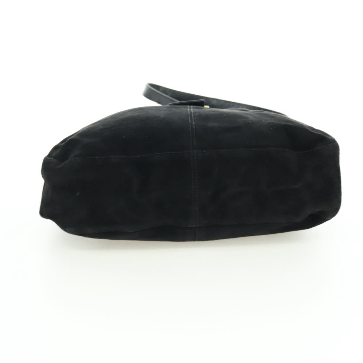 FENDI Mamma Baguette Shoulder Bag Suede Black Gold Auth 172703A