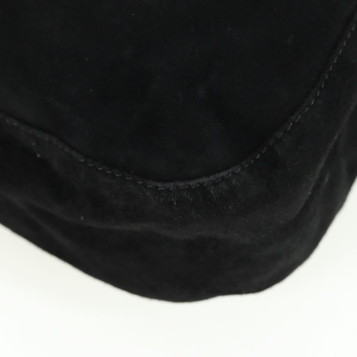 FENDI Mamma Baguette Shoulder Bag Suede Black Gold Auth 172703A