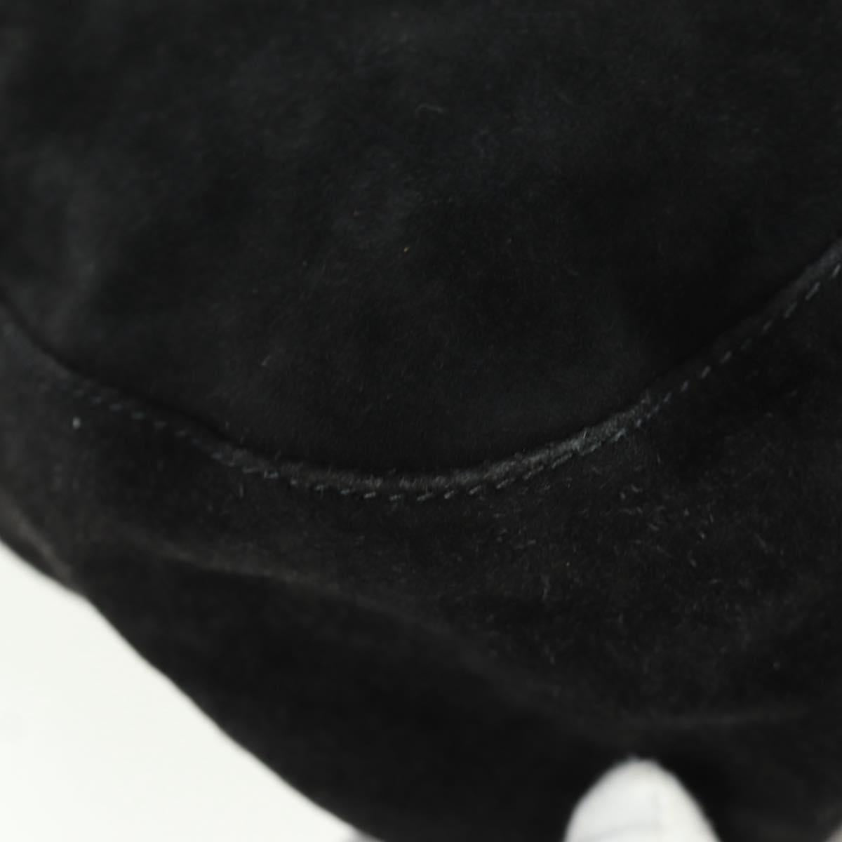 FENDI Mamma Baguette Shoulder Bag Suede Black Gold Auth 172703A