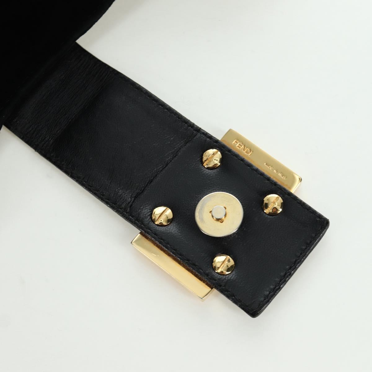 FENDI Mamma Baguette Shoulder Bag Suede Black Gold Auth 172703A