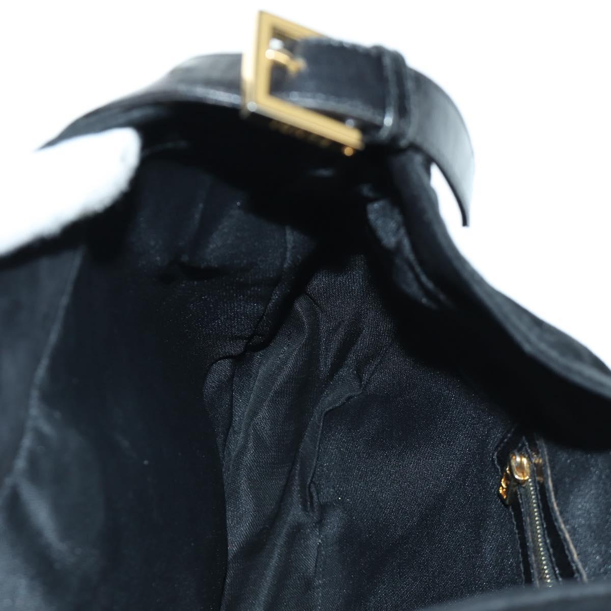 FENDI Mamma Baguette Shoulder Bag Suede Black Gold Auth 172703A