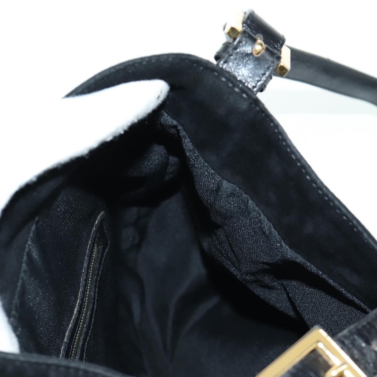 FENDI Mamma Baguette Shoulder Bag Suede Black Gold Auth 172703A