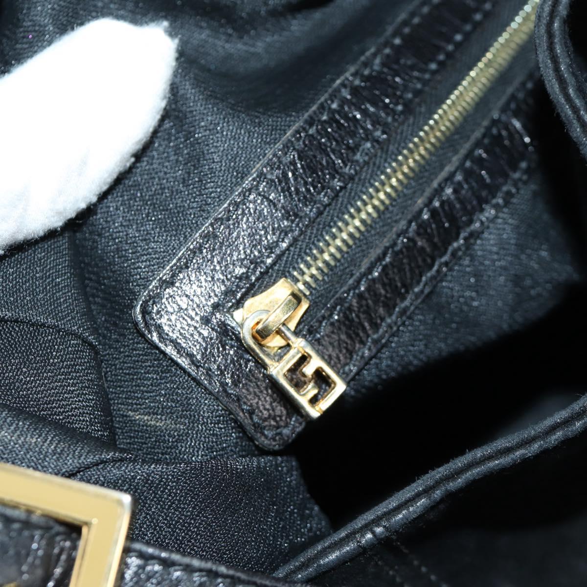 FENDI Mamma Baguette Shoulder Bag Suede Black Gold Auth 172703A