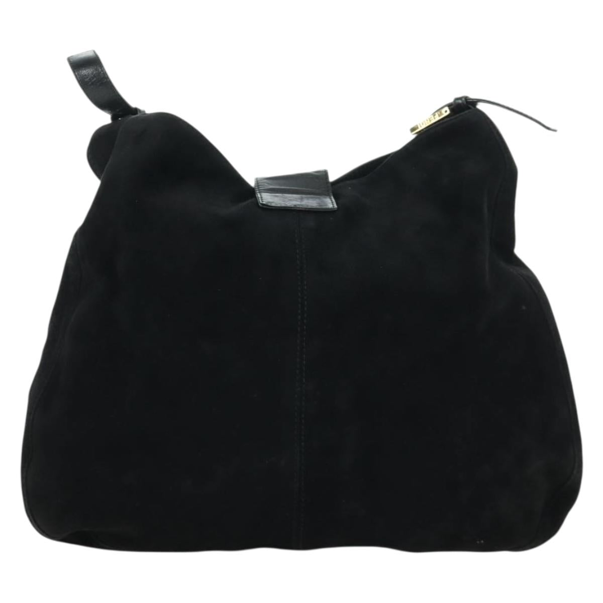 FENDI Mamma Baguette Shoulder Bag Suede Black Gold Auth 172703A