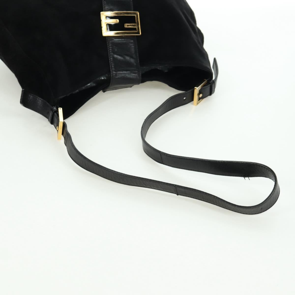 FENDI Mamma Baguette Shoulder Bag Suede Black Gold Auth 172703A