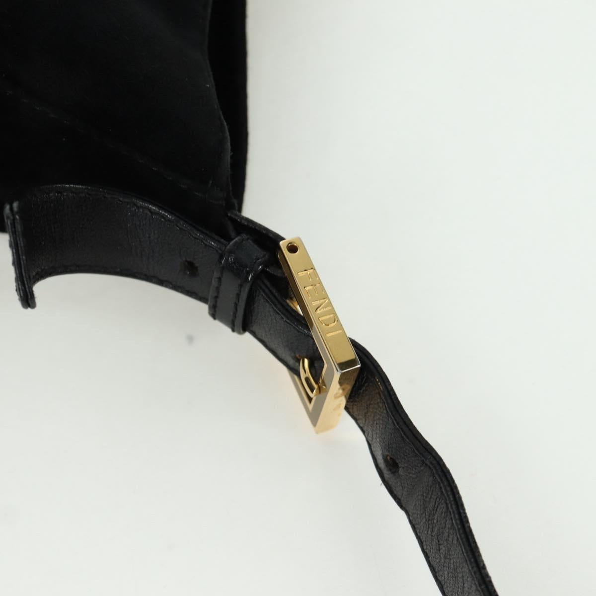 FENDI Mamma Baguette Shoulder Bag Suede Black Gold Auth 172703A