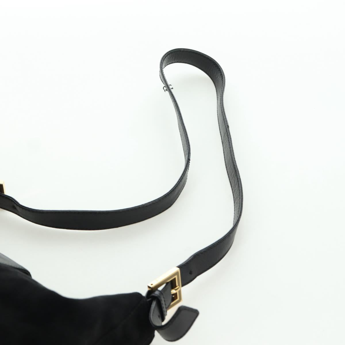FENDI Mamma Baguette Shoulder Bag Suede Black Gold Auth 172703A