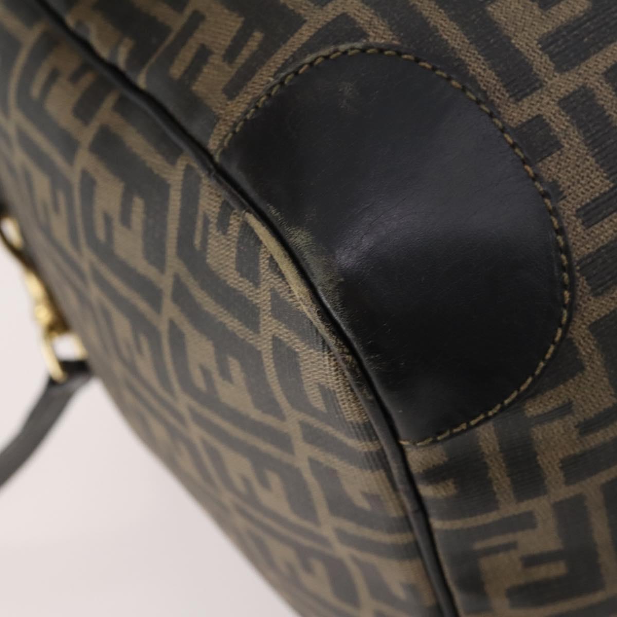 FENDI Zucca Canvas Boston Bag PVC 2way Black Brown Auth 172708