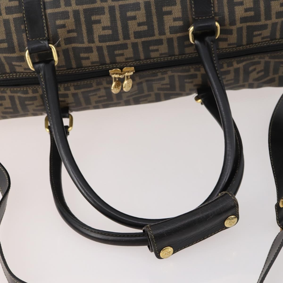FENDI Zucca Canvas Boston Bag PVC 2way Black Brown Auth 172708