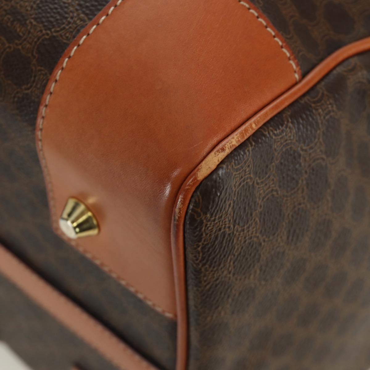 CELINE Macadam Canvas Boston Bag PVC Leather Brown Gold Auth 172709V