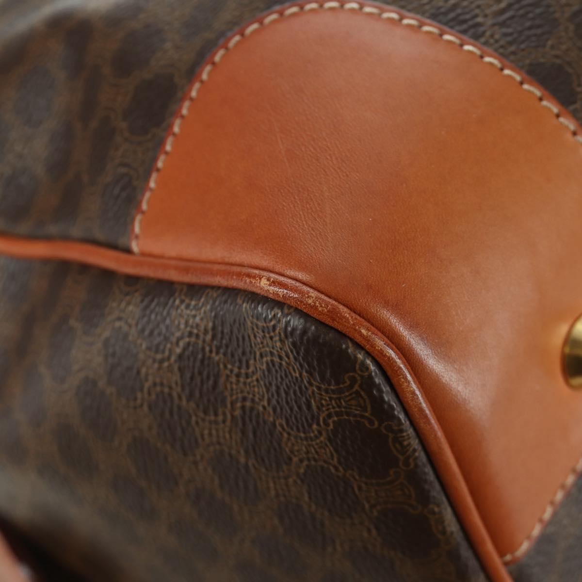 CELINE Macadam Canvas Boston Bag PVC Leather Brown Gold Auth 172709V