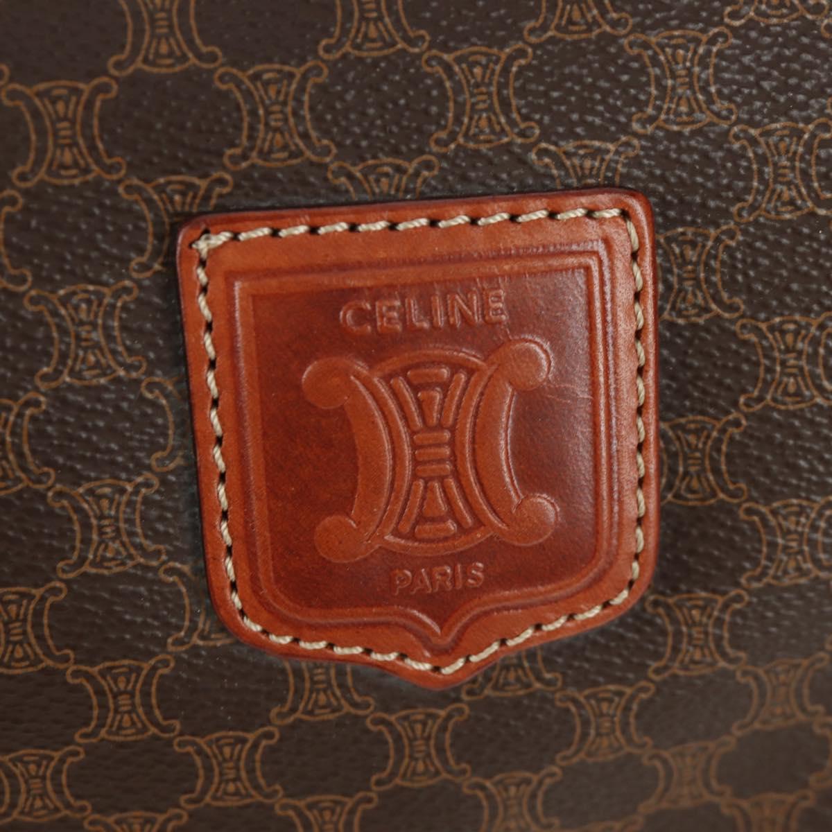 CELINE Macadam Canvas Boston Bag PVC Leather Brown Gold Auth 172709V