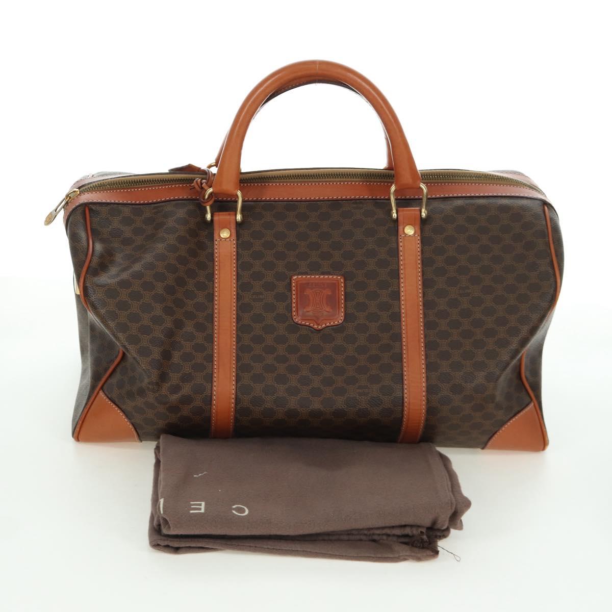 CELINE Macadam Canvas Boston Bag PVC Leather Brown Gold Auth 172709V
