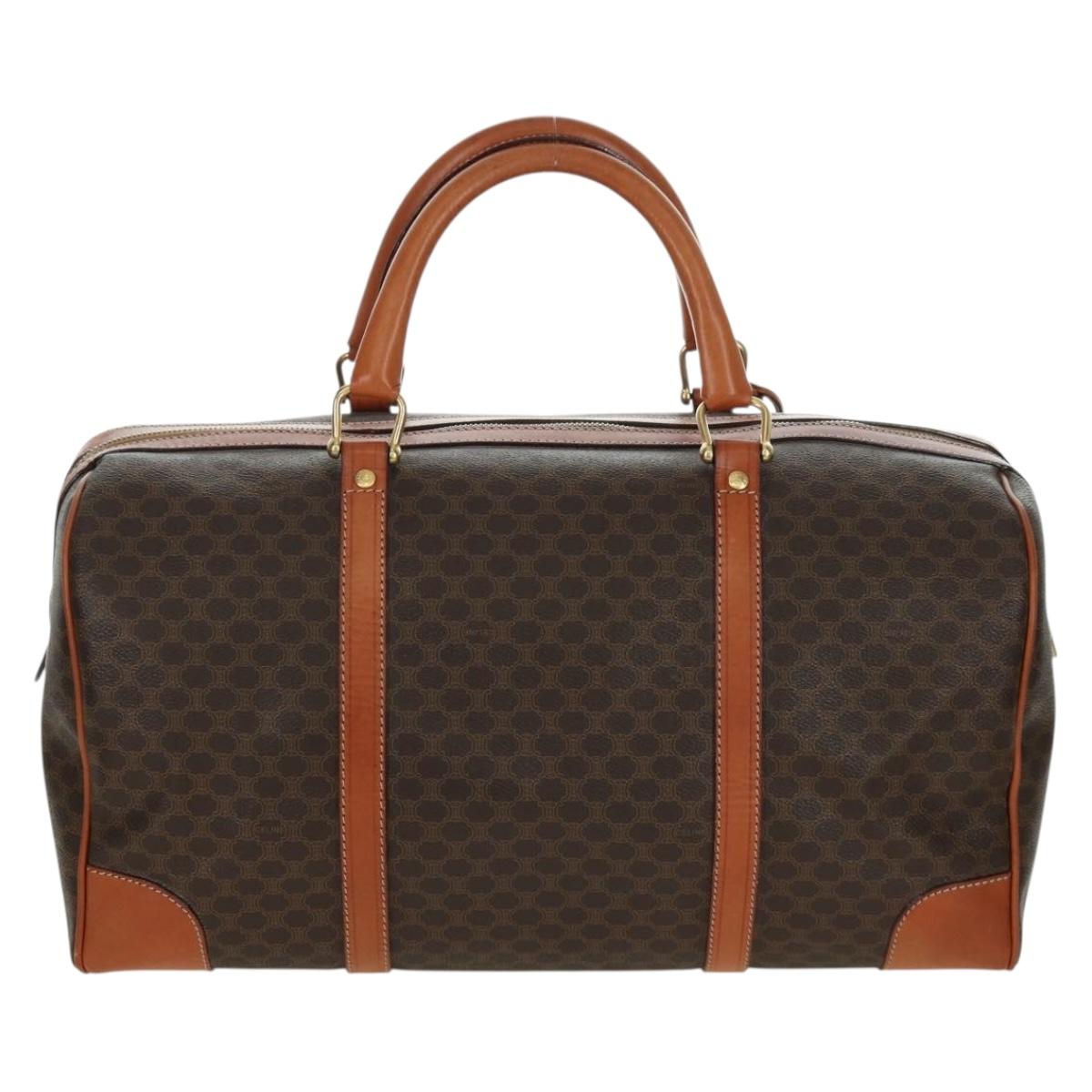 CELINE Macadam Canvas Boston Bag PVC Leather Brown Gold Auth 172709V