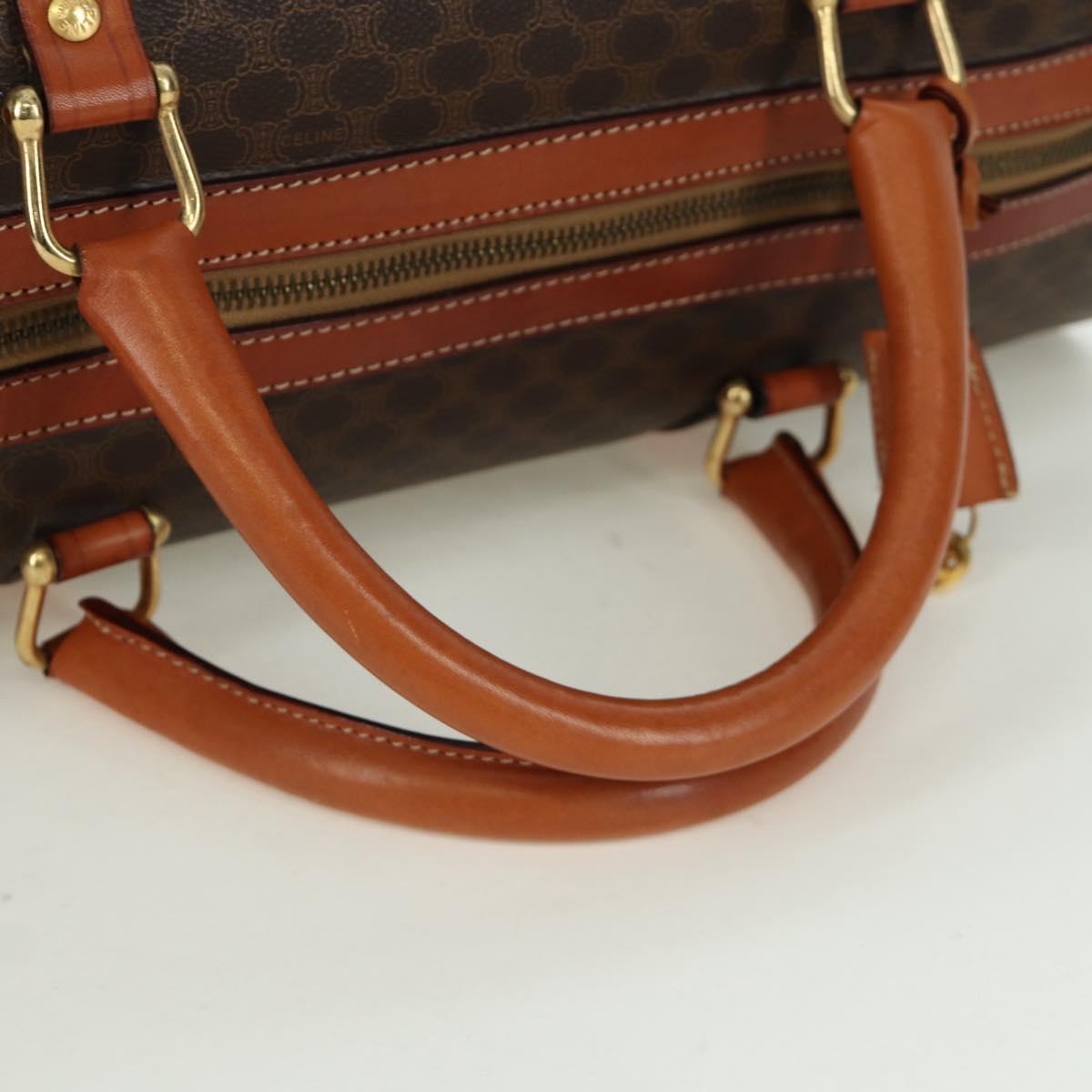 CELINE Macadam Canvas Boston Bag PVC Leather Brown Gold Auth 172709V