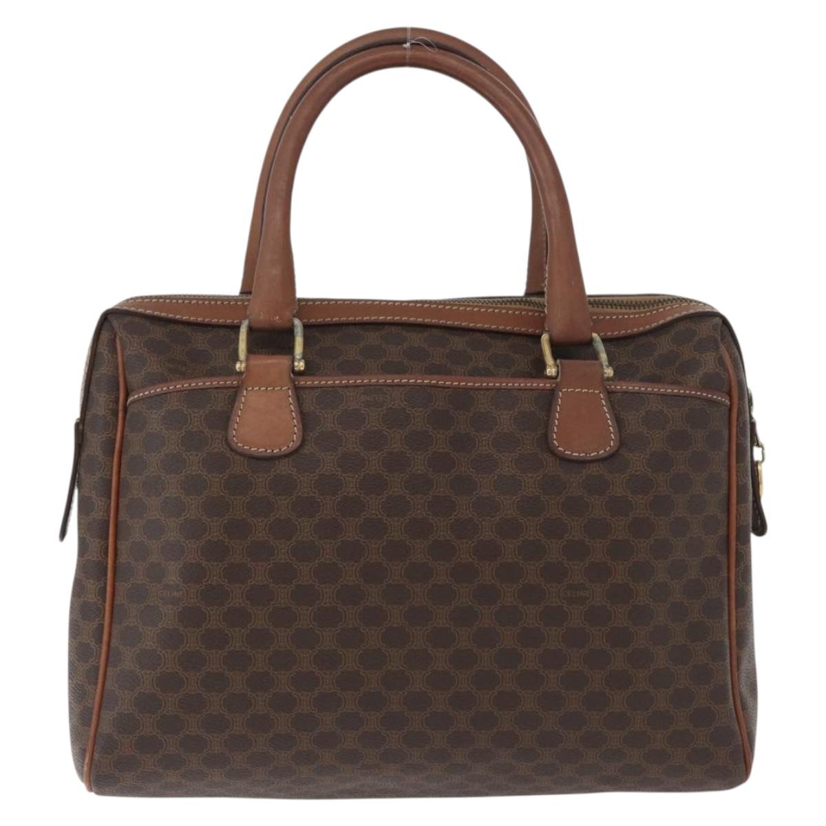 CELINE Macadam Canvas Hand Bag PVC Leather Brown Gold Auth 172719