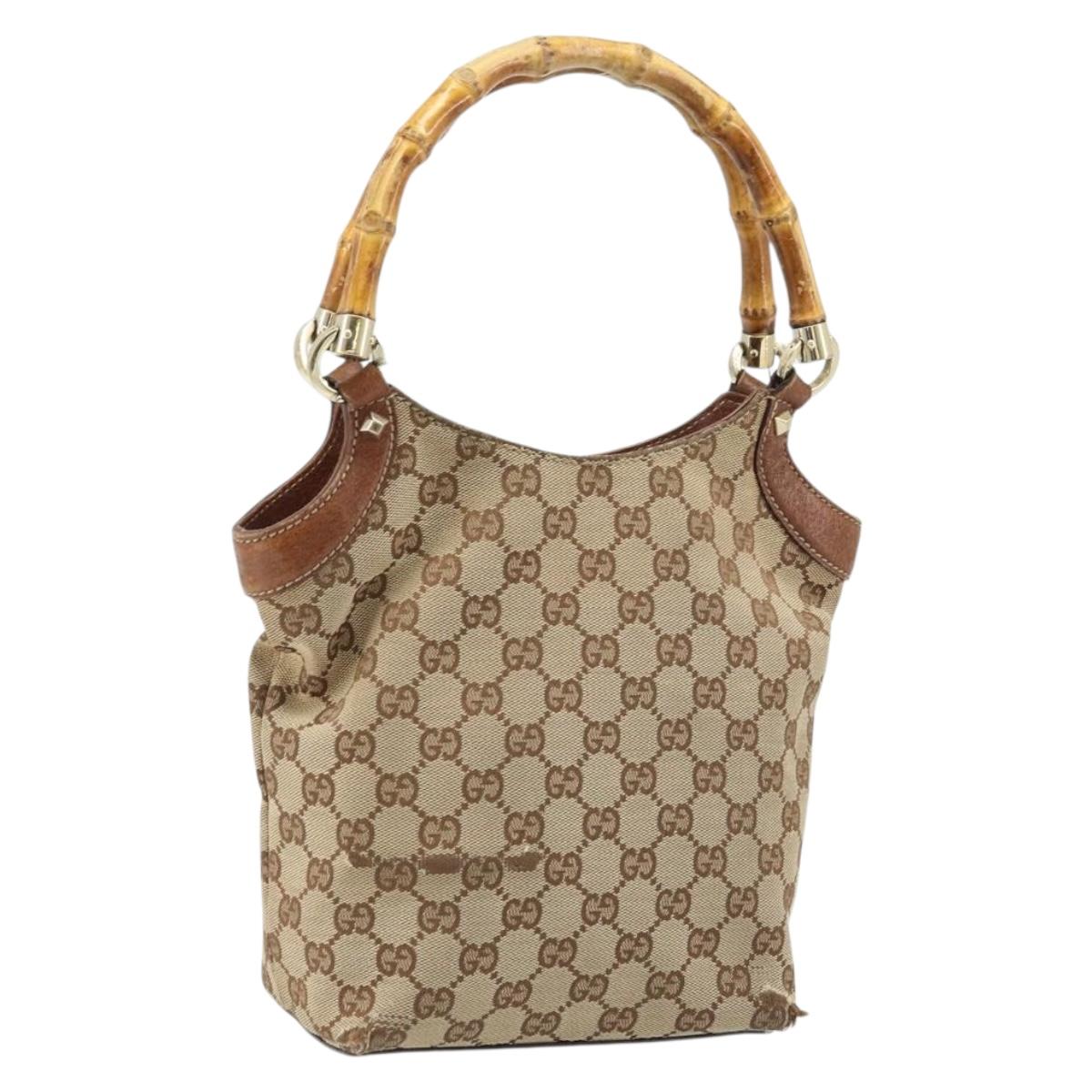 GUCCI GG Canvas Bamboo Hand Bag Beige Gold 140203 Auth 172720