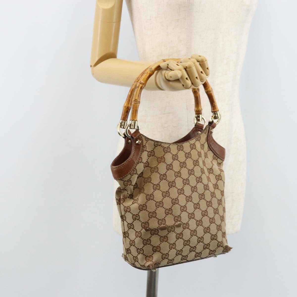 GUCCI GG Canvas Bamboo Hand Bag Beige Gold 140203 Auth 172720