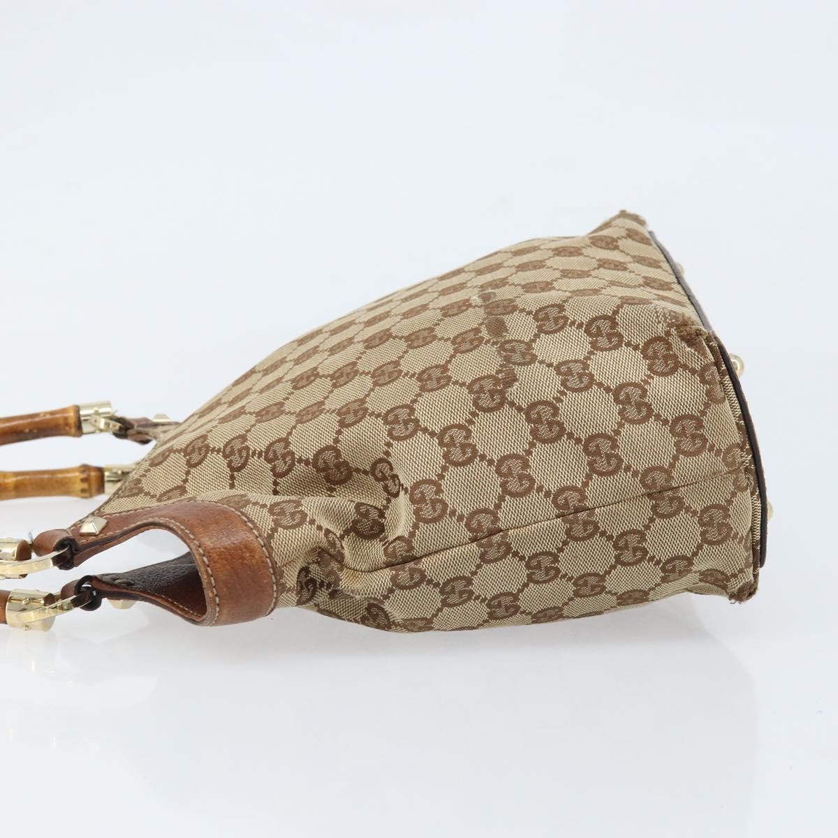 GUCCI GG Canvas Bamboo Hand Bag Beige Gold 140203 Auth 172720