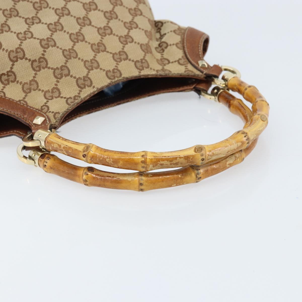 GUCCI GG Canvas Bamboo Hand Bag Beige Gold 140203 Auth 172720