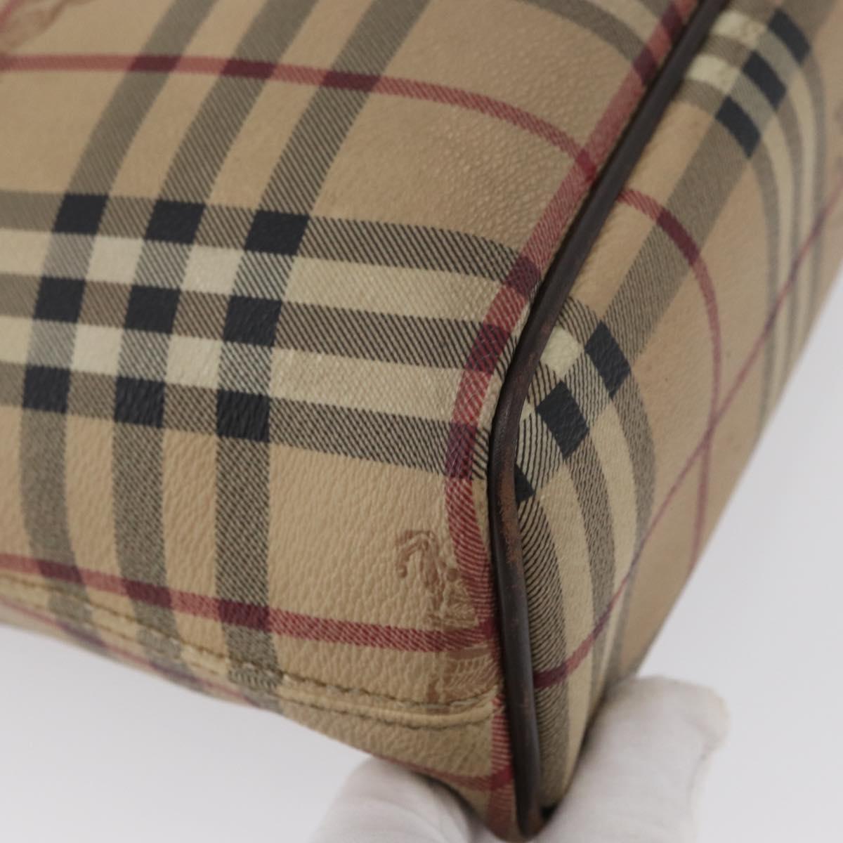 BURBERRY Nova Check Hand Bag PVC Beige Gold Auth 172725