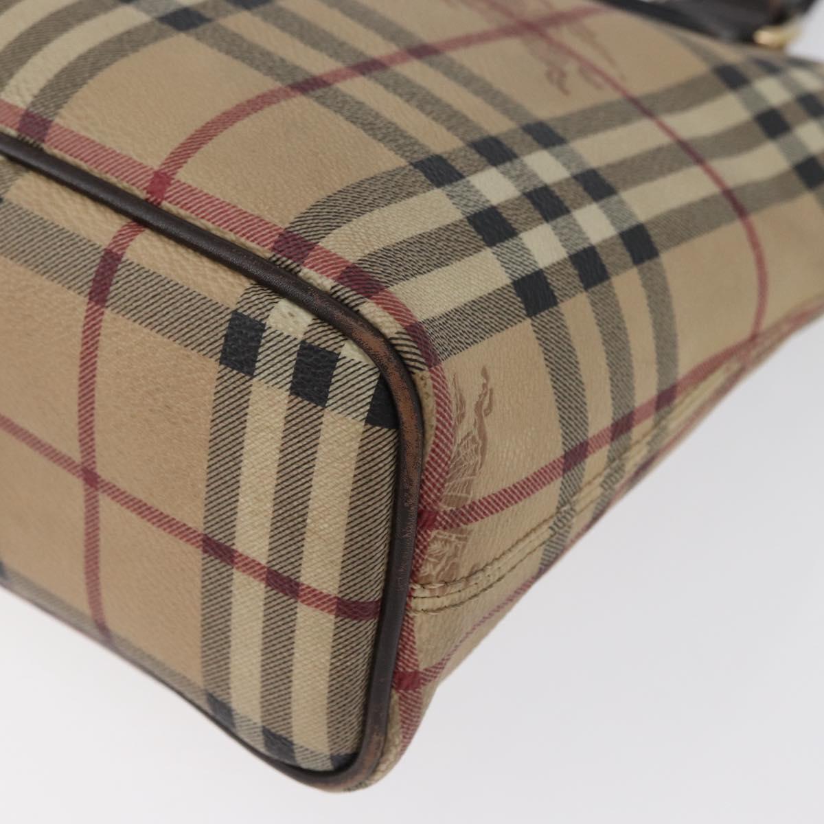 BURBERRY Nova Check Hand Bag PVC Beige Gold Auth 172725