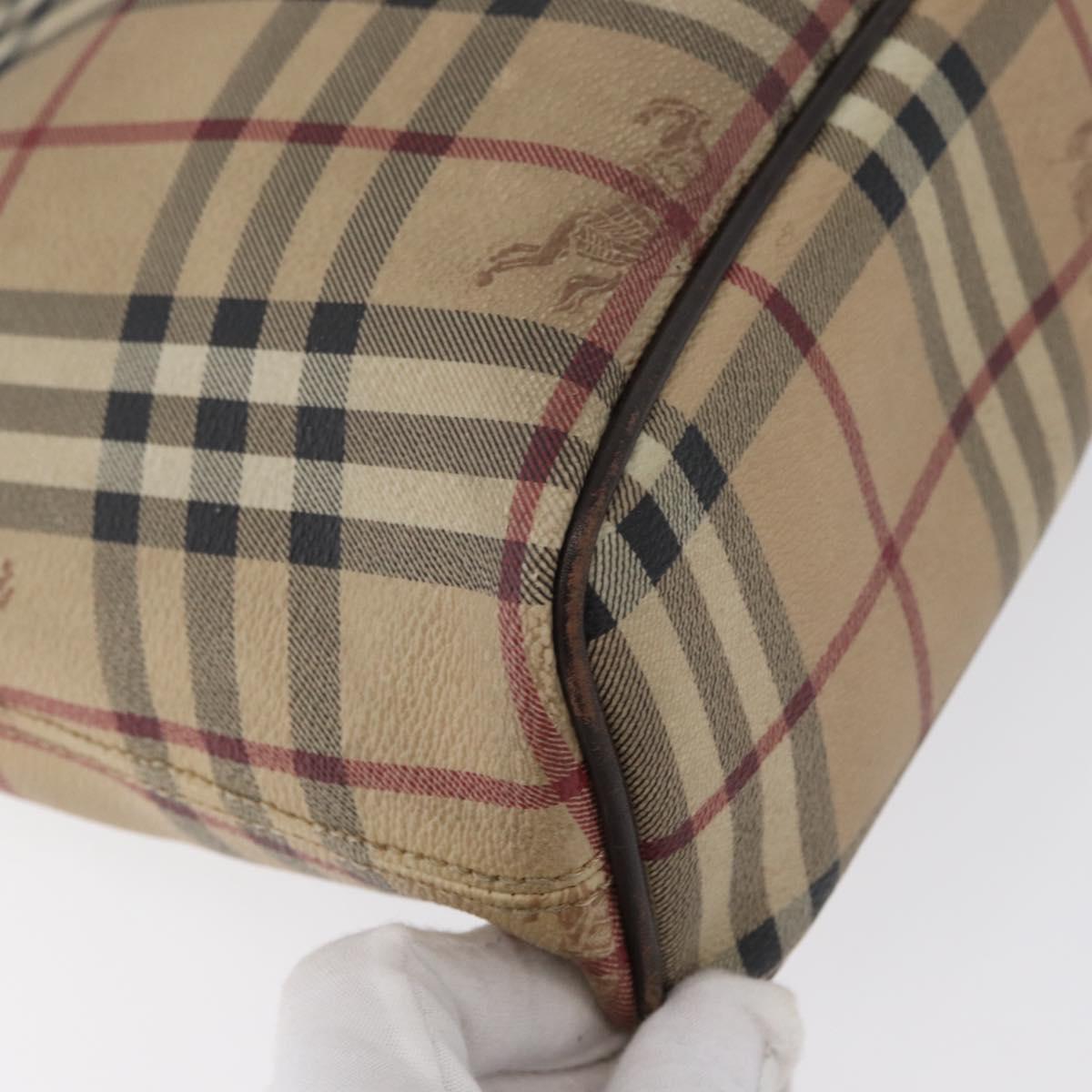 BURBERRY Nova Check Hand Bag PVC Beige Gold Auth 172725