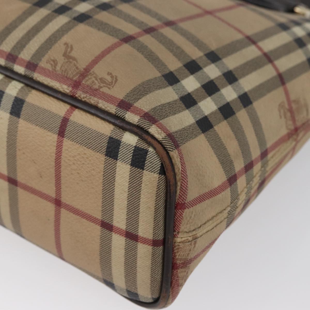 BURBERRY Nova Check Hand Bag PVC Beige Gold Auth 172725