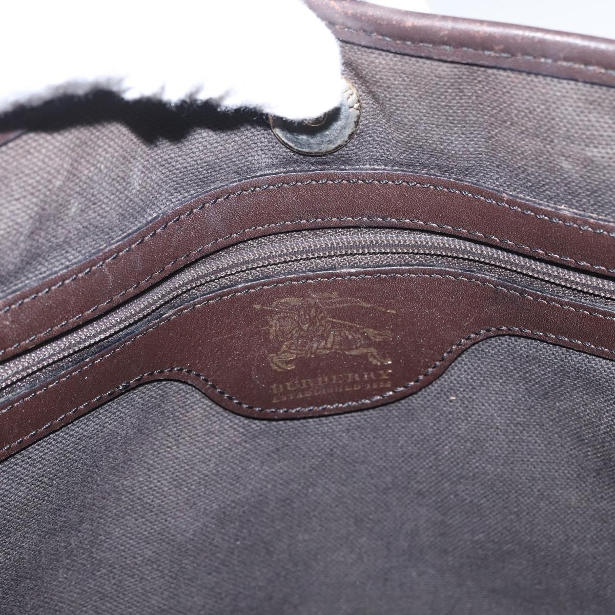 BURBERRY Nova Check Hand Bag PVC Beige Gold Auth 172725