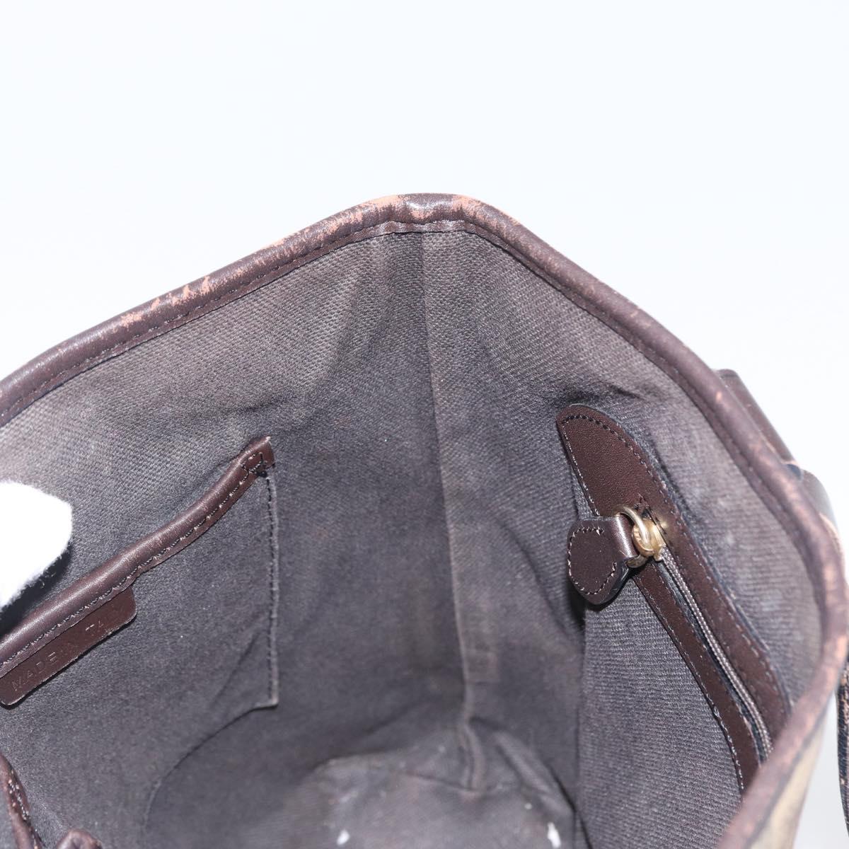 BURBERRY Nova Check Hand Bag PVC Beige Gold Auth 172725