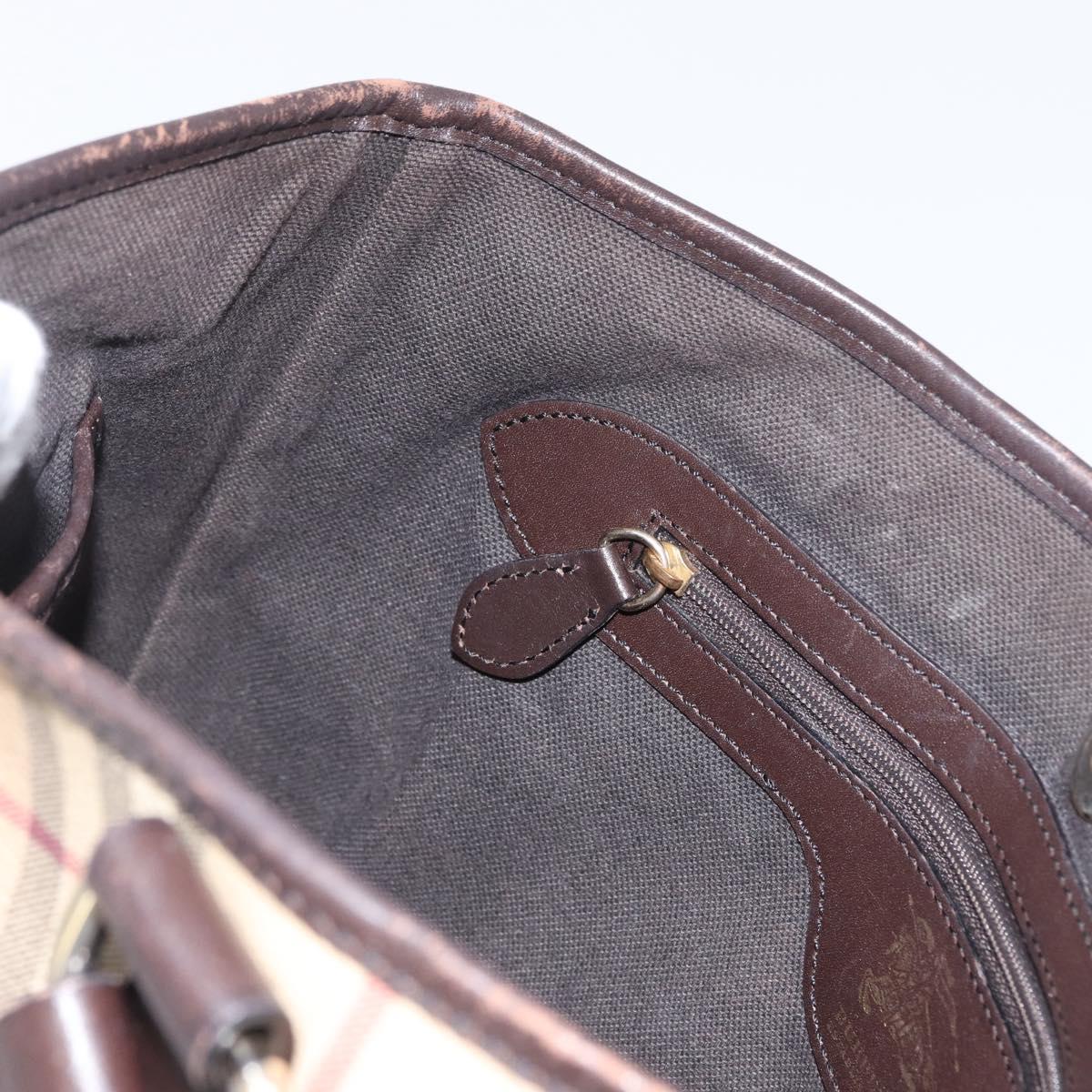 BURBERRY Nova Check Hand Bag PVC Beige Gold Auth 172725