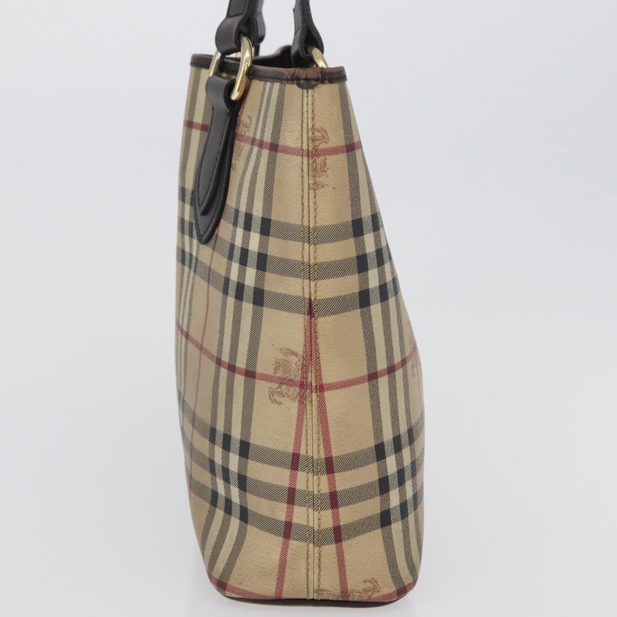 BURBERRY Nova Check Hand Bag PVC Beige Gold Auth 172725