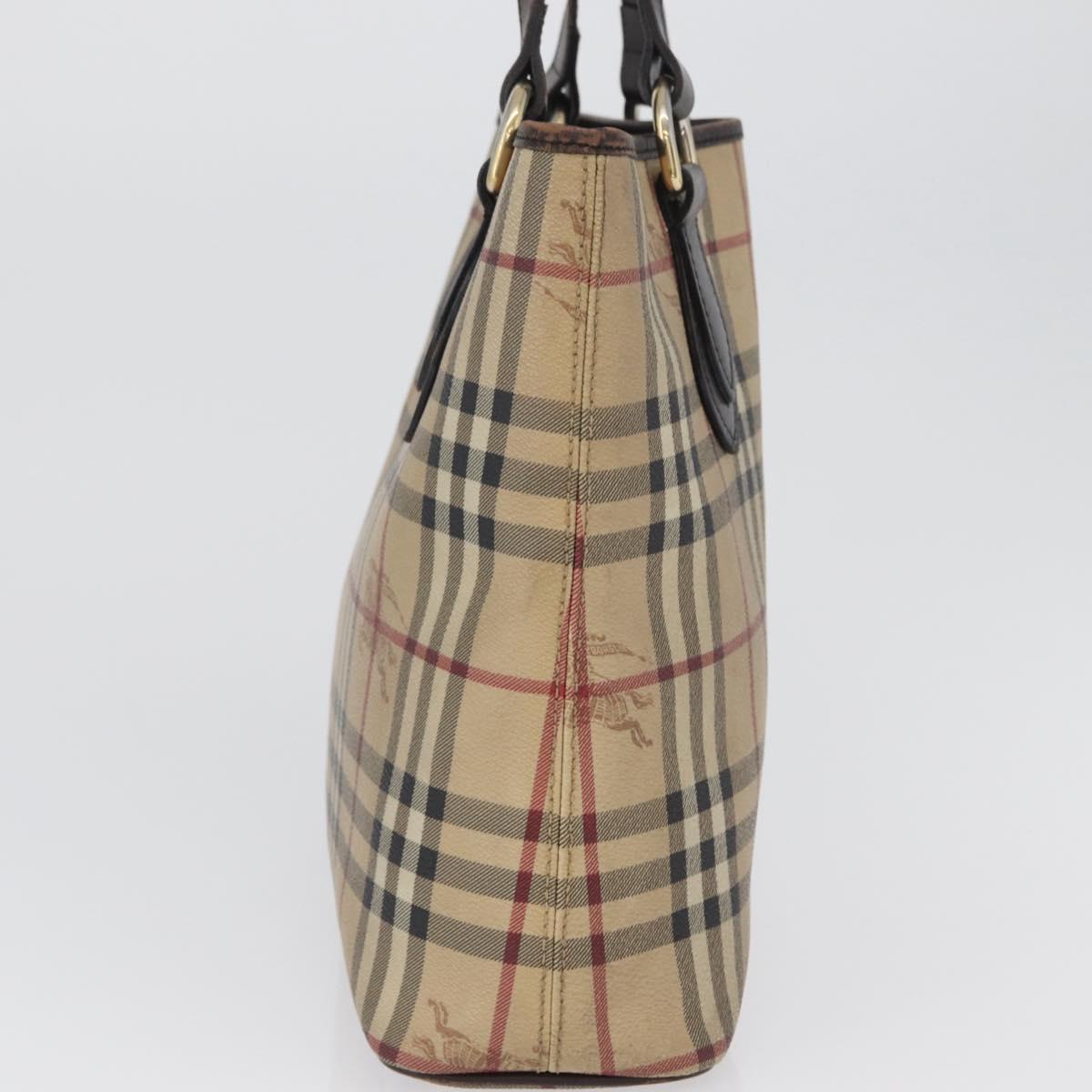 BURBERRY Nova Check Hand Bag PVC Beige Gold Auth 172725