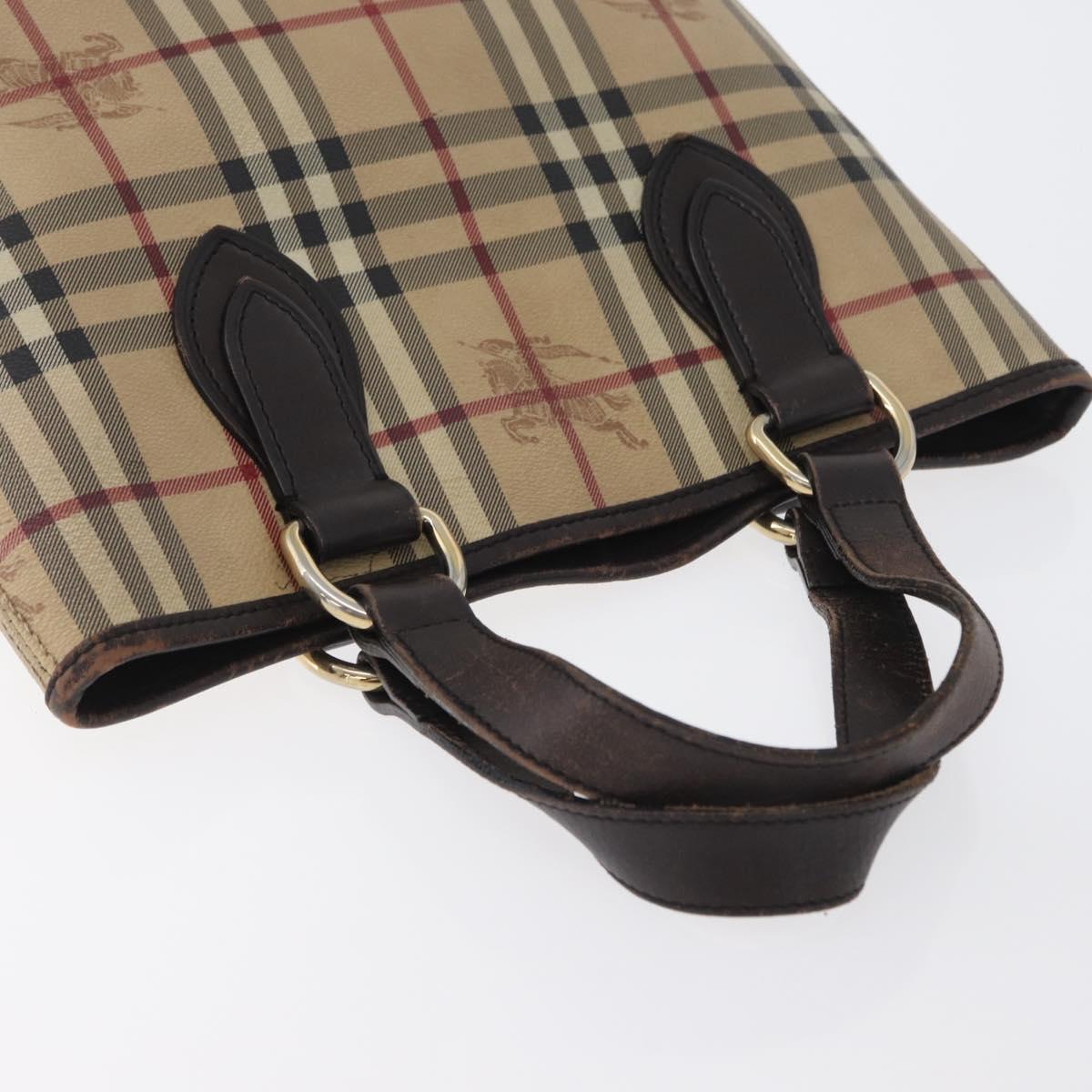 BURBERRY Nova Check Hand Bag PVC Beige Gold Auth 172725