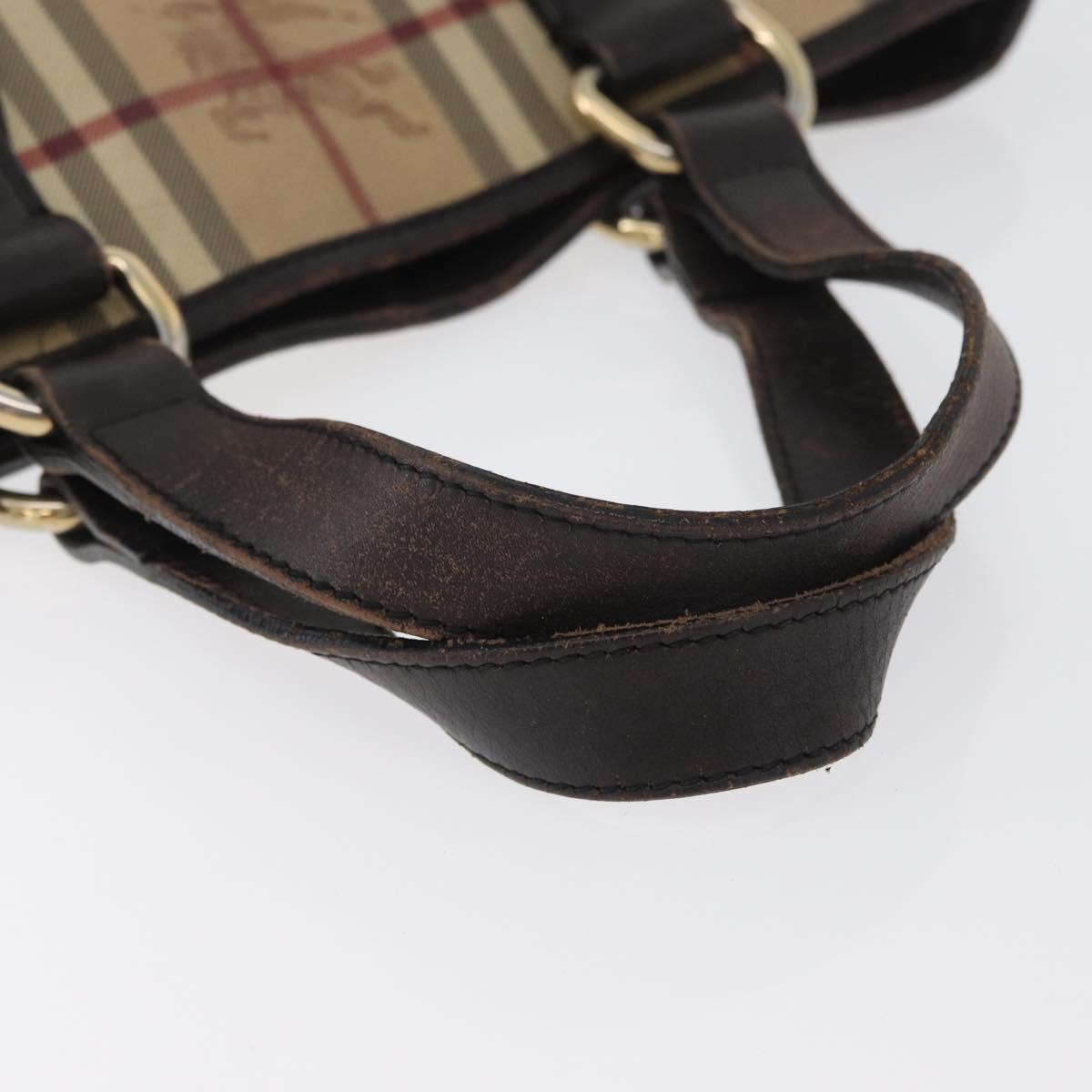 BURBERRY Nova Check Hand Bag PVC Beige Gold Auth 172725