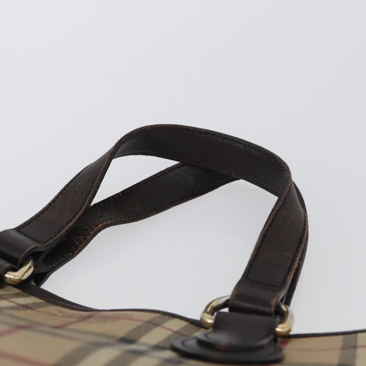 BURBERRY Nova Check Hand Bag PVC Beige Gold Auth 172725