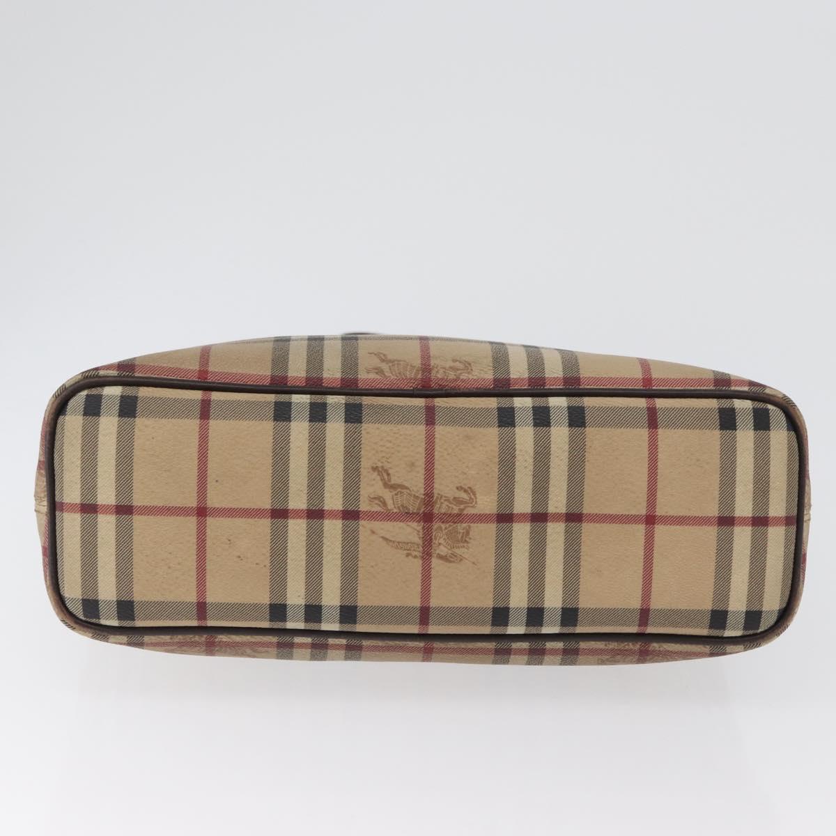 BURBERRY Nova Check Hand Bag PVC Beige Gold Auth 172725