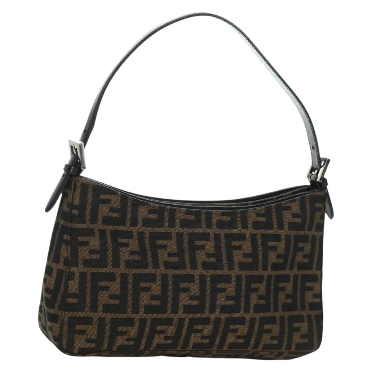 FENDI Zucca Canvas Shoulder Bag Black Brown Auth 172726SAV