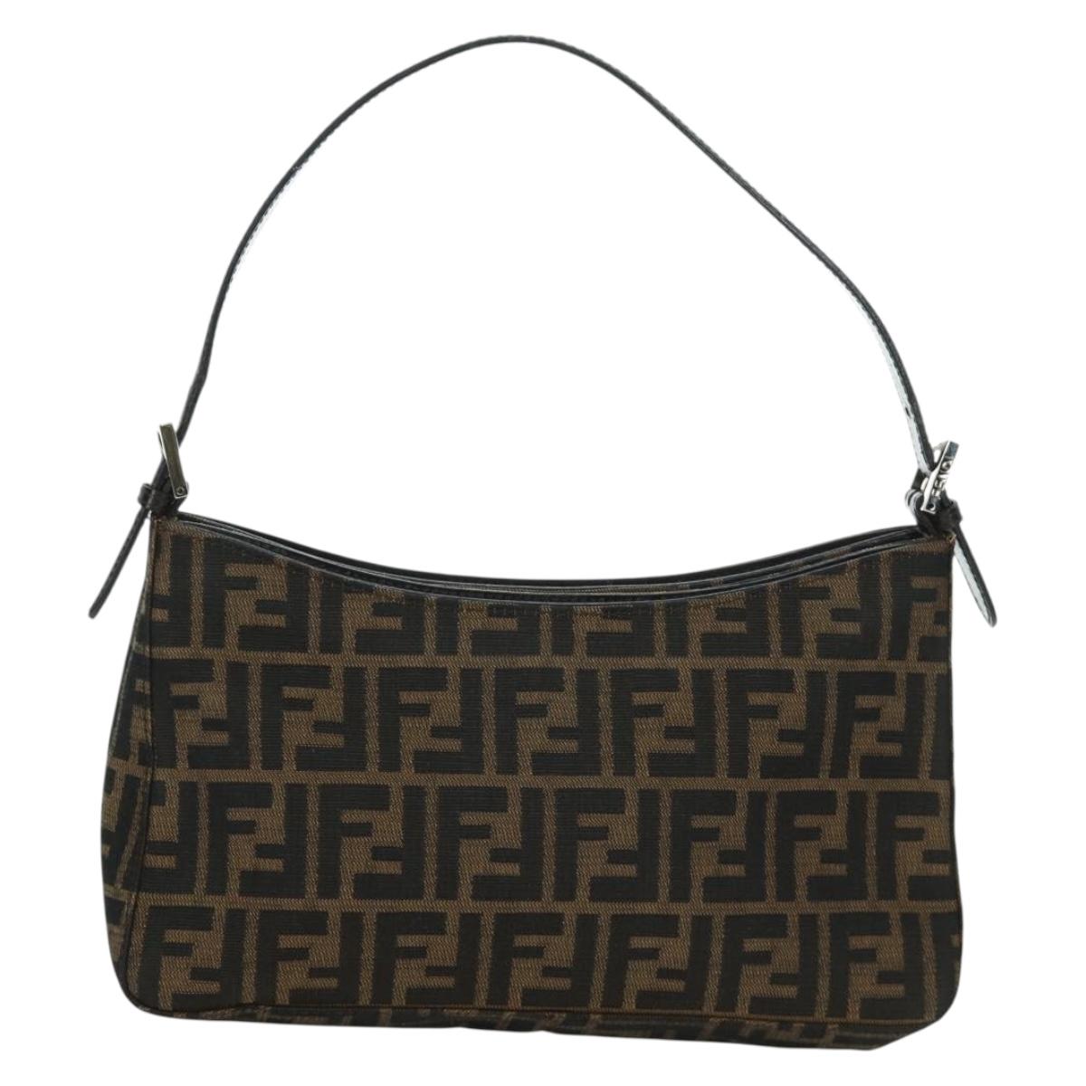FENDI Zucca Canvas Shoulder Bag Black Brown Auth 172726SAV