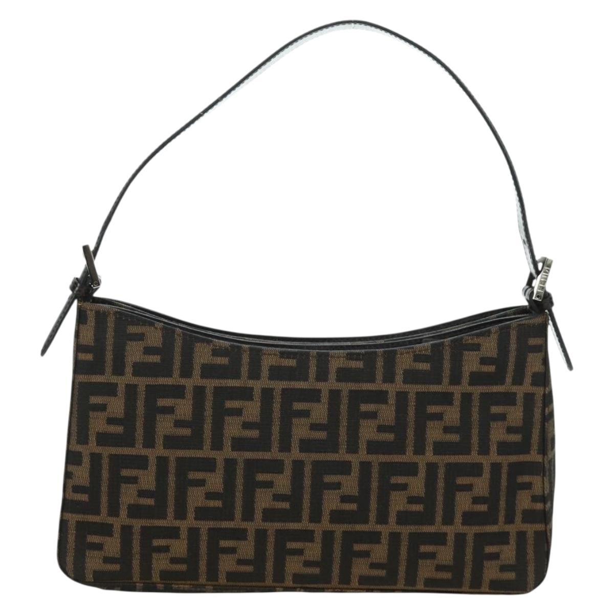 FENDI Zucca Canvas Shoulder Bag Black Brown Auth 172726SAV