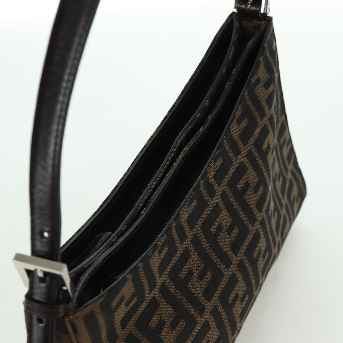 FENDI Zucca Canvas Shoulder Bag Black Brown Auth 172726SAV