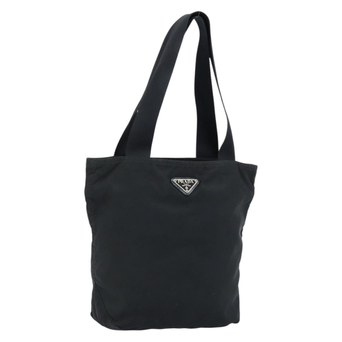 PRADA Tote Bag Nylon Black Silver Auth 172727