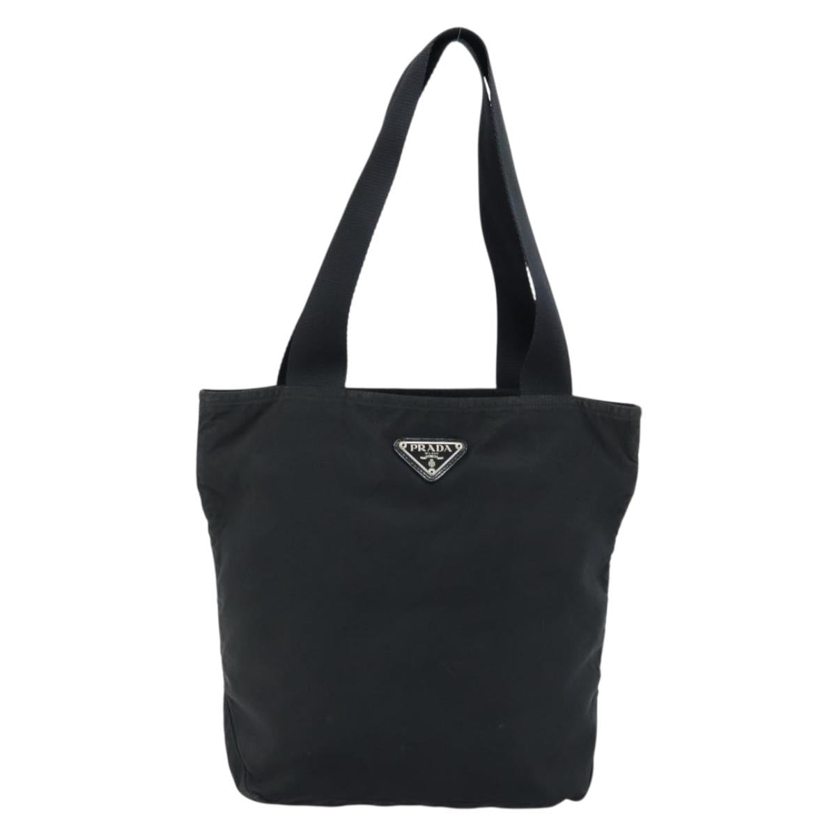 PRADA Tote Bag Nylon Black Silver Auth 172727