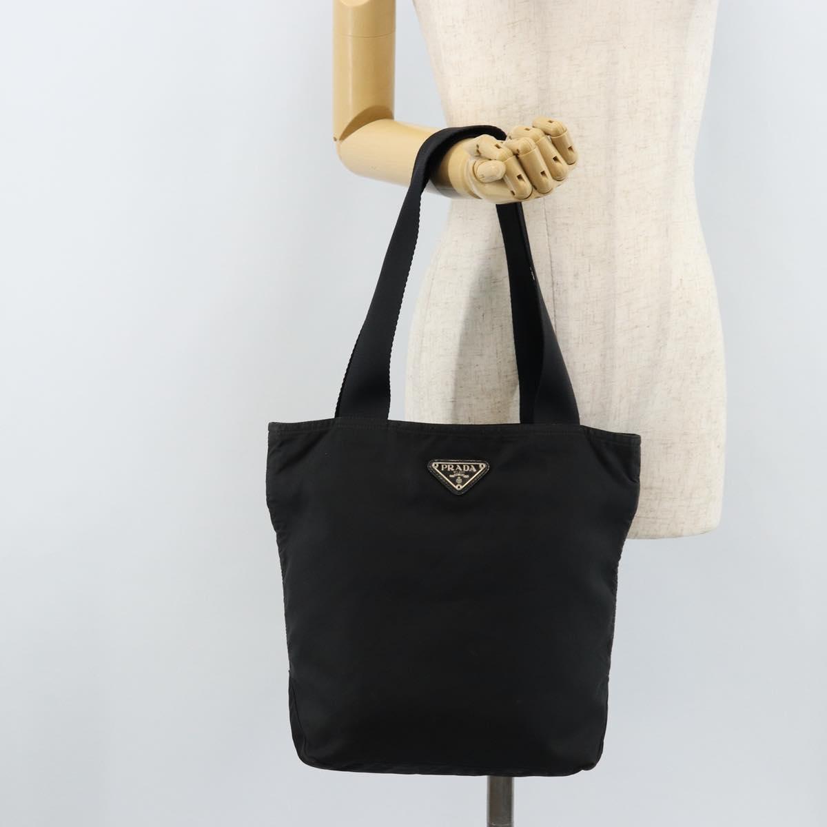PRADA Tote Bag Nylon Black Silver Auth 172727
