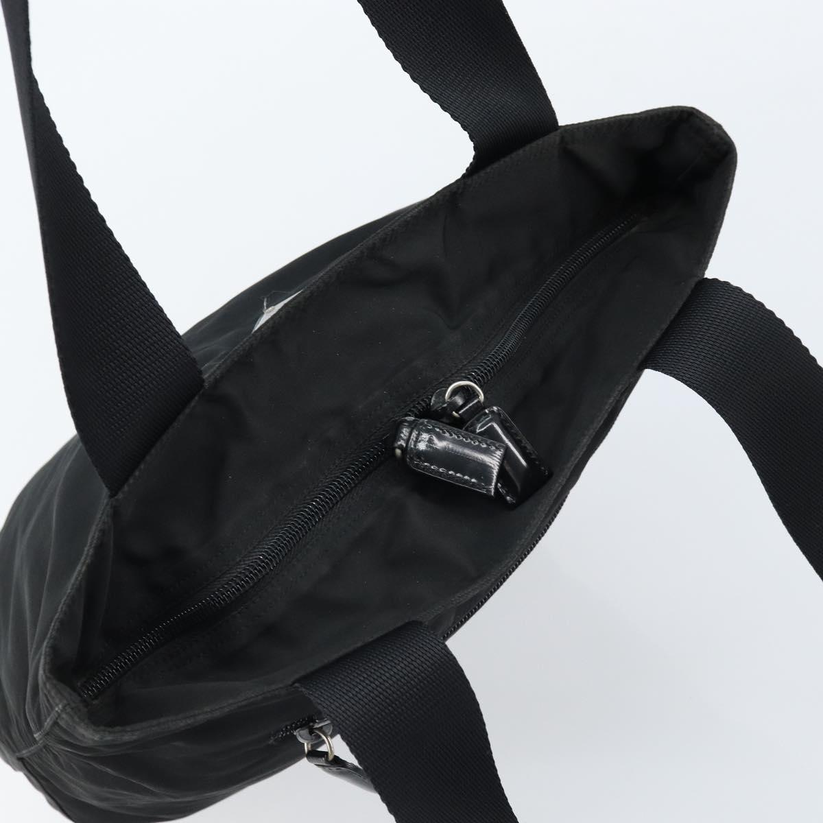 PRADA Tote Bag Nylon Black Silver Auth 172727