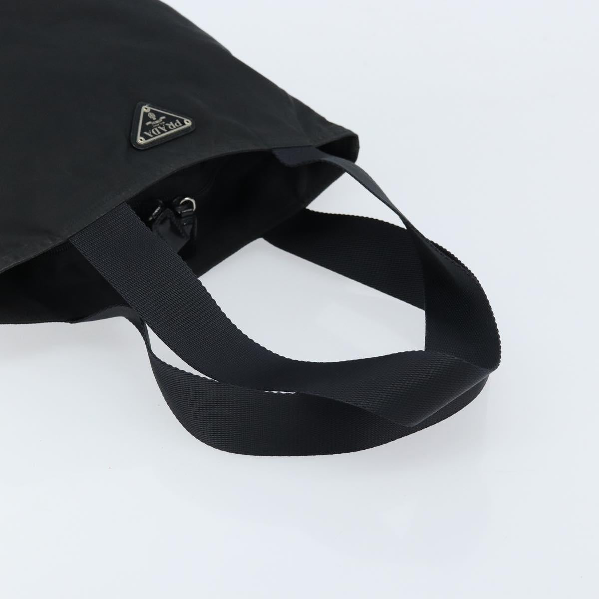 PRADA Tote Bag Nylon Black Silver Auth 172727
