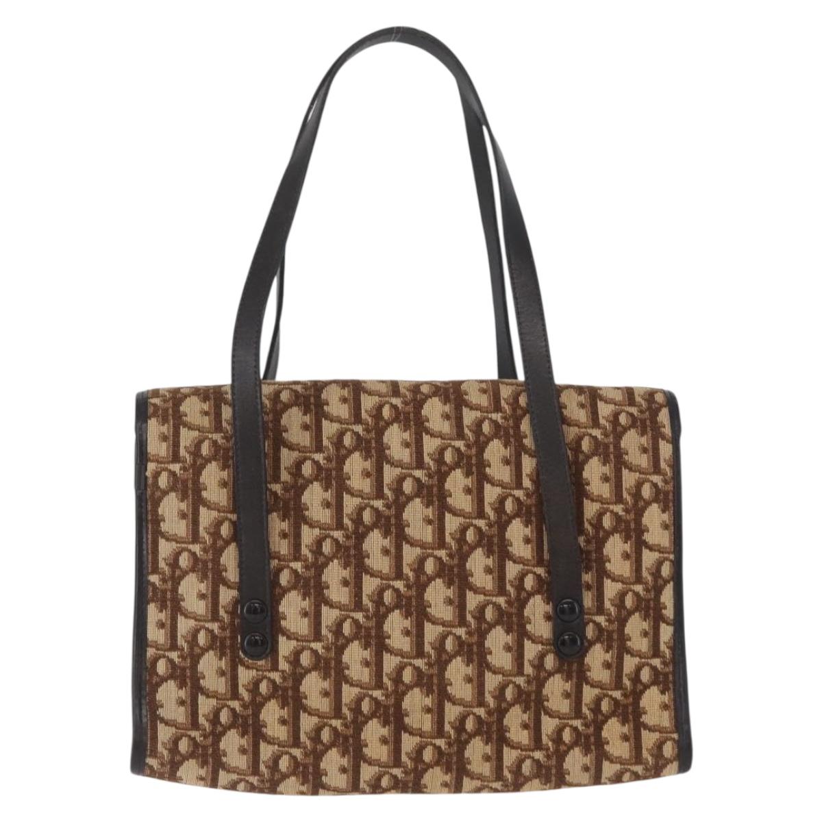 Christian Dior Trotter Canvas Hand Bag Beige Gold Auth 172728