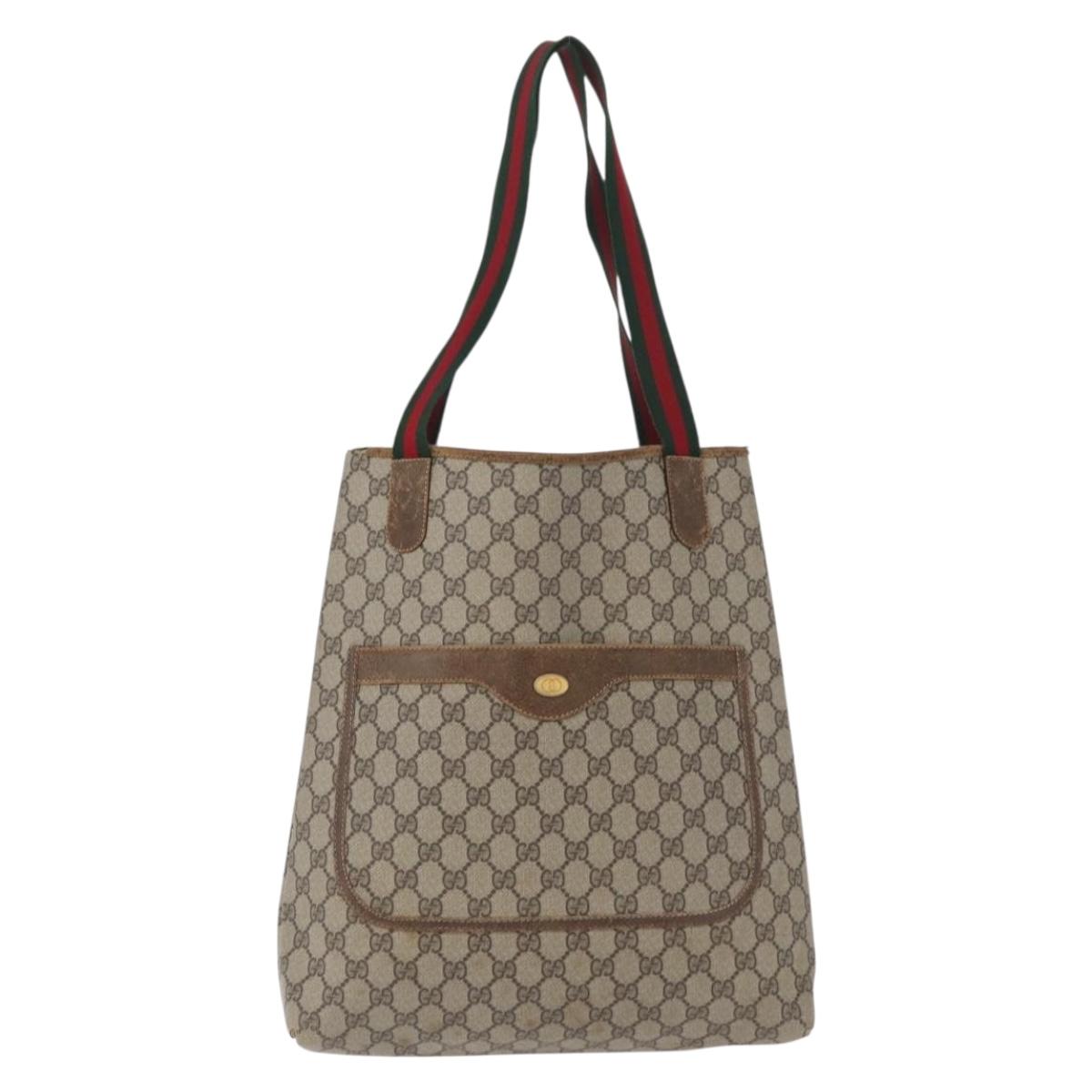 GUCCI GG Supreme Web Sherry Line Tote Bag PVC Beige Gold 16 002 4487 Auth 172743